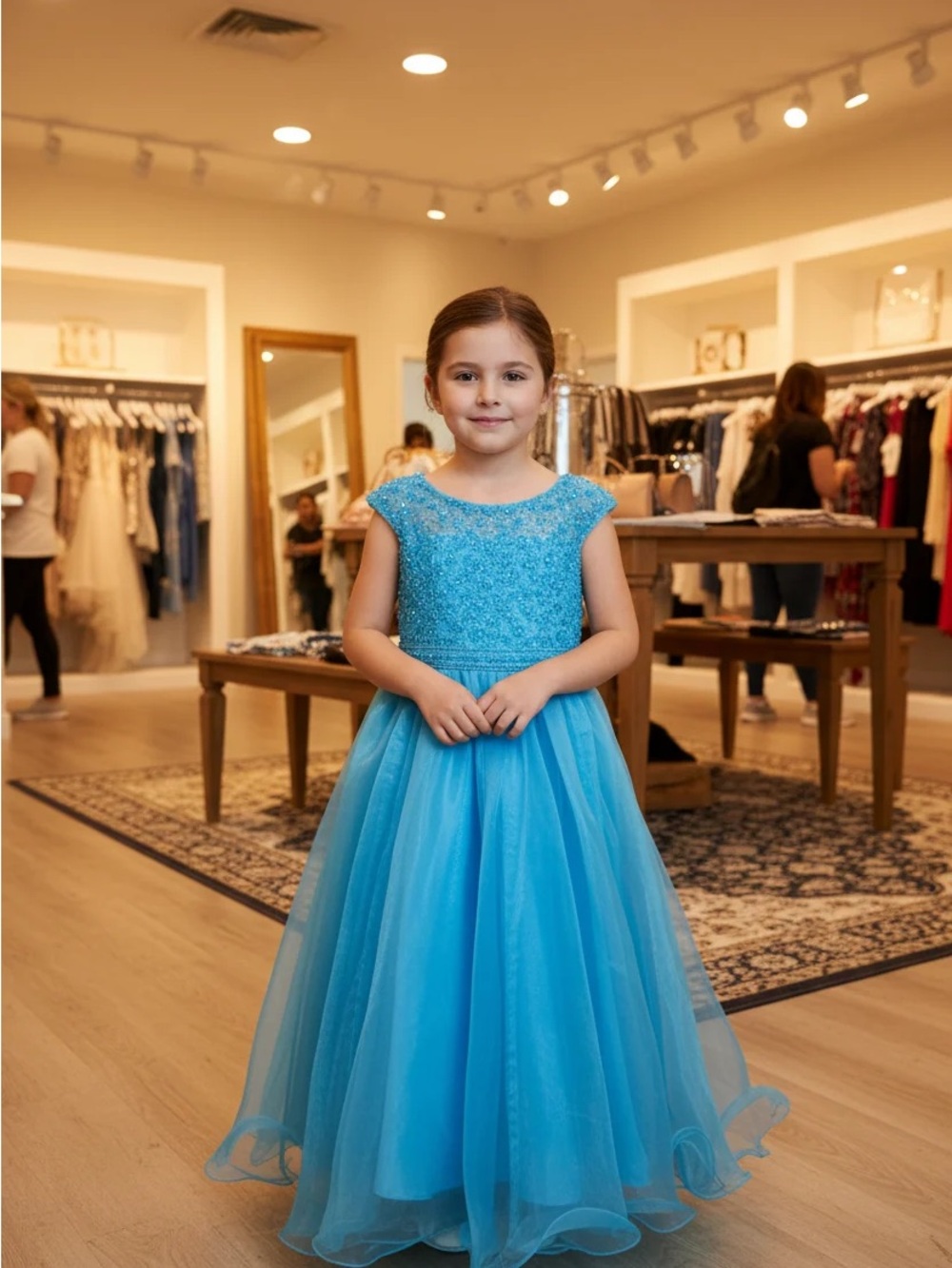 Sherri Hill Blue Beaded Formal Dress for Kids